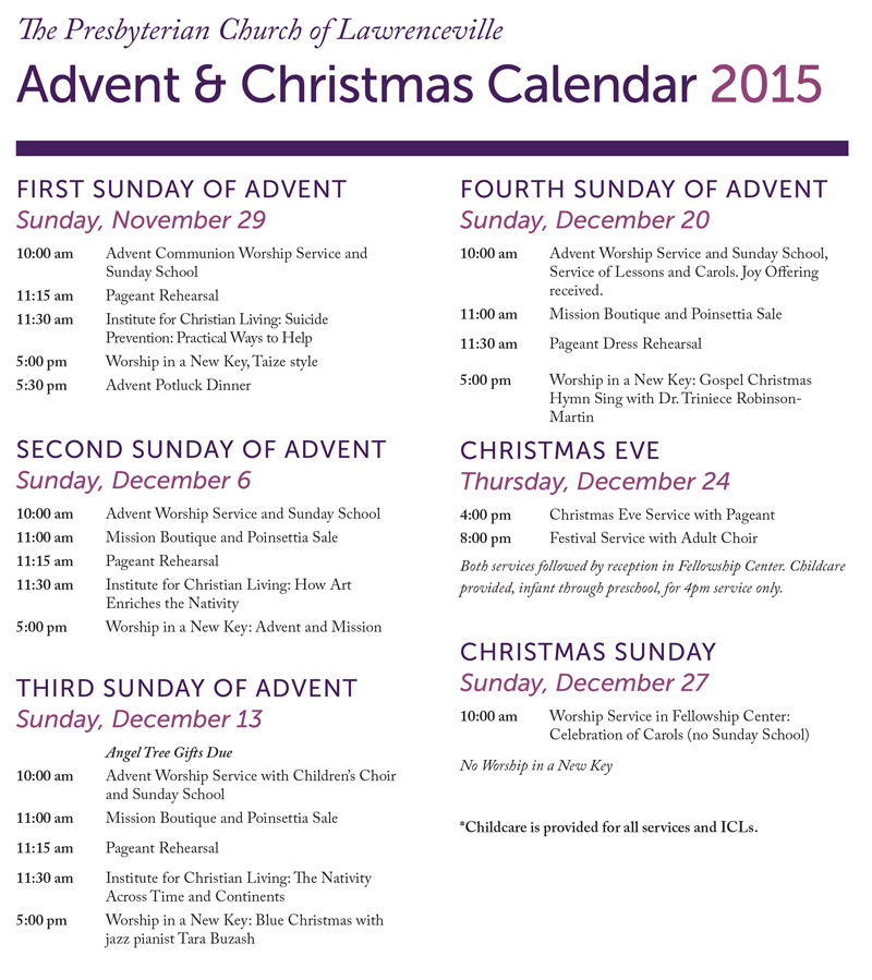 Advent and Christmas Eve Schedule 2015 - The Presbyterian Church of ...