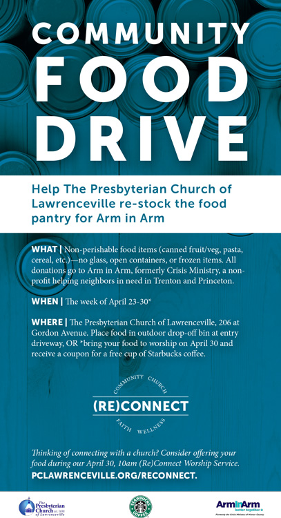 Food Drive For Arm In Arm April 23 30 Free Starbucks The Presbyterian Church Of Lawrenceville